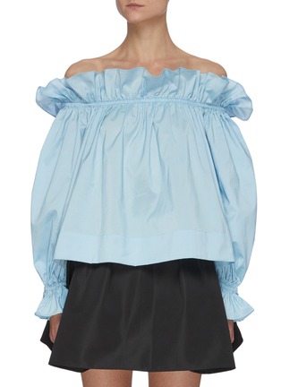 Main View - Click To Enlarge - MING MA - Off Shoulder Ruffle Trim Blouse