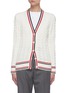 Main View - Click To Enlarge - THOM BROWNE  - Tricolour Stripe Trim Cable Knit Cardigan