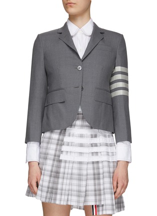 Main View - Click To Enlarge - THOM BROWNE  - Four-Bar Stripe Wool Cropped Single Breasted Blazer