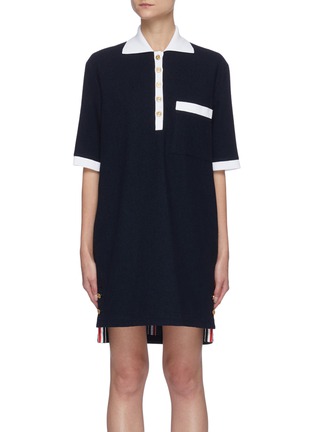 Main View - Click To Enlarge - THOM BROWNE  - Tricolour Stripe Detail Cotton Blend Polo Shirt Dress