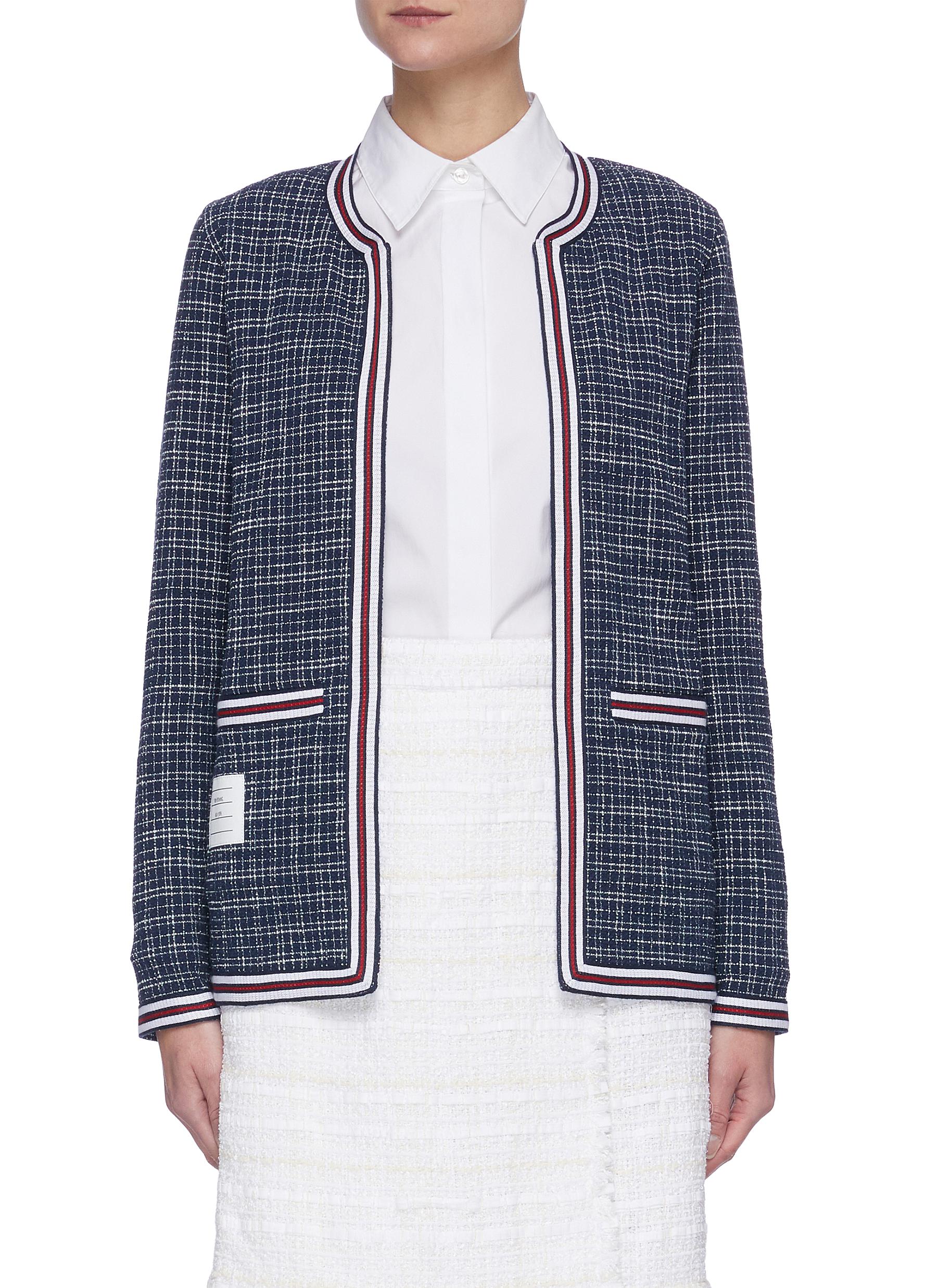 Thom Browne Contrast Hem Check Cotton Jacket In Blue