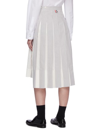 Back View - Click To Enlarge - THOM BROWNE  - Contrast Stripe Elongated Back Pleated Midi Skirt