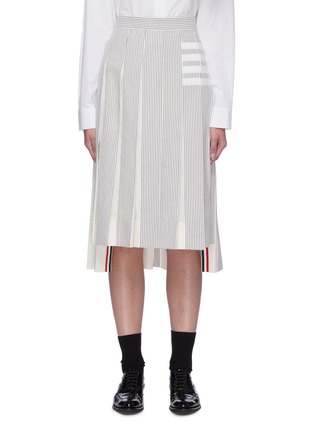 Main View - Click To Enlarge - THOM BROWNE  - Contrast Stripe Elongated Back Pleated Midi Skirt