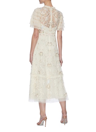Back View - Click To Enlarge - NEEDLE & THREAD - 'Isadora' Floral Ribbon Embroidered Tiered Sleeves Dress