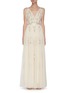 Main View - Click To Enlarge - NEEDLE & THREAD - 'Petunia' Pleated Trim Floral Embroidered Gown