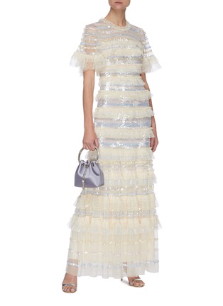 Figure View - Click To Enlarge - NEEDLE & THREAD - 'Ariana' Pleated Contrast Panel Sequin Gown