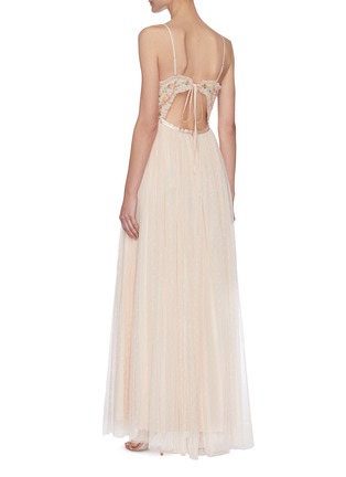 Back View - Click To Enlarge - NEEDLE & THREAD - Emma Disty' Sleeveless Floral Embroidered Pleated Gown