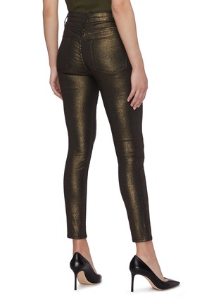 Back View - Click To Enlarge - FRAME - Le High' Good Luck Embroidered Gold Foil Skinny Jeans