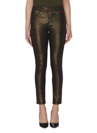 Main View - Click To Enlarge - FRAME - Le High' Good Luck Embroidered Gold Foil Skinny Jeans