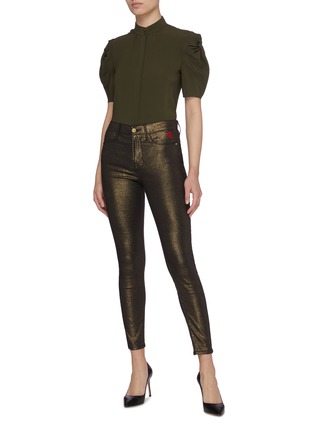 Figure View - Click To Enlarge - FRAME - Le High' Good Luck Embroidered Gold Foil Skinny Jeans