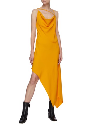 Figure View - Click To Enlarge - MONSE - Drape Collar Asymmetric Hem Sleeveless Dress