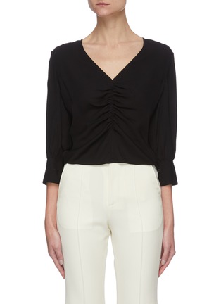 Main View - Click To Enlarge - THEORY - Ruched V-neck silk top