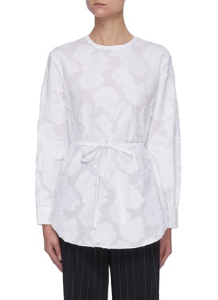 Main View - Click To Enlarge - THEORY - Abstract Floral Patch Tie Waist Long Sleeve Cotton Blouse