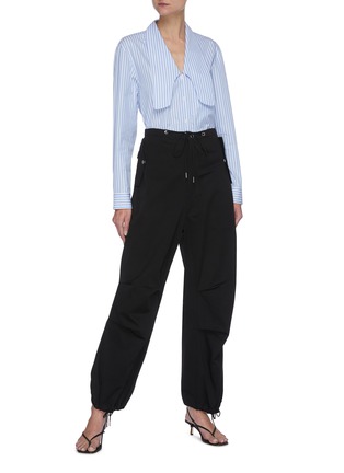 Figure View - Click To Enlarge - TIBI - Awning' V-neck Curved Collar Stripe Shirt