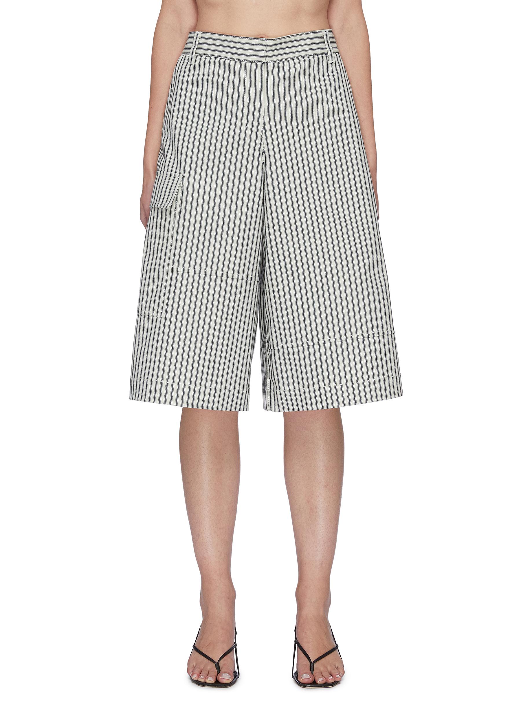 TIBI RAILROAD' FLAP POCKET STRIPE WIDE LEG SHORTS