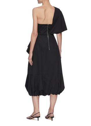 Back View - Click To Enlarge - TIBI - Crossover Sleeve Panel One Shoulder Midi Dress