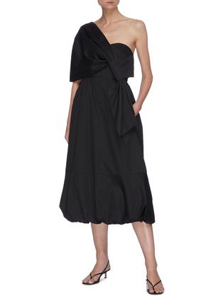 Figure View - Click To Enlarge - TIBI - Crossover Sleeve Panel One Shoulder Midi Dress