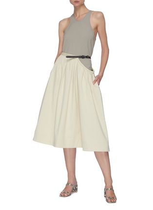 Figure View - Click To Enlarge - TIBI - Belt Detail Side Cut-out Cotton Twill Skirt