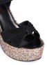 Detail View - Click To Enlarge - SAINT LAURENT - 'Candy' suede bow glitter wedge sandals