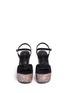 Front View - Click To Enlarge - SAINT LAURENT - 'Candy' suede bow glitter wedge sandals