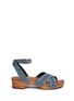 Main View - Click To Enlarge - SAINT LAURENT - Stud denim wooden clog sandals