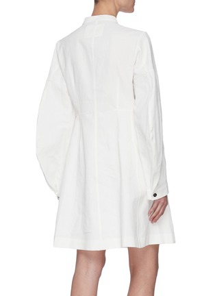 Back View - Click To Enlarge - JIL SANDER - Bishop Sleeves Stand Collar Linen Shirt Dress