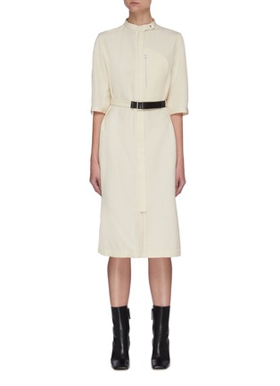 Main View - Click To Enlarge - JIL SANDER - Belted Zip Front Slit Sleeves Midi Dress