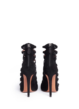 Back View - Click To Enlarge - ALAÏA - Lasercut caged suede booties