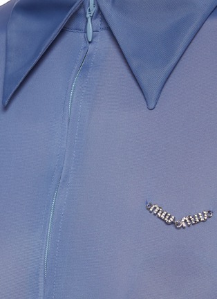  - MIU MIU - Crystal Embellished Logo Plaque Zip Front Short Sleeve Knit Shirt