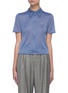 Main View - Click To Enlarge - MIU MIU - Crystal Embellished Logo Plaque Zip Front Short Sleeve Knit Shirt