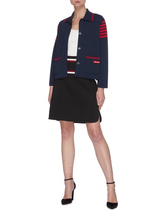 Figure View - Click To Enlarge - MIU MIU - Striped waistband lux fleece mini skirt