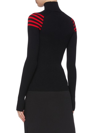 Back View - Click To Enlarge - MIU MIU - Shoulder Stripe Turtleneck Rib Knit Sweater