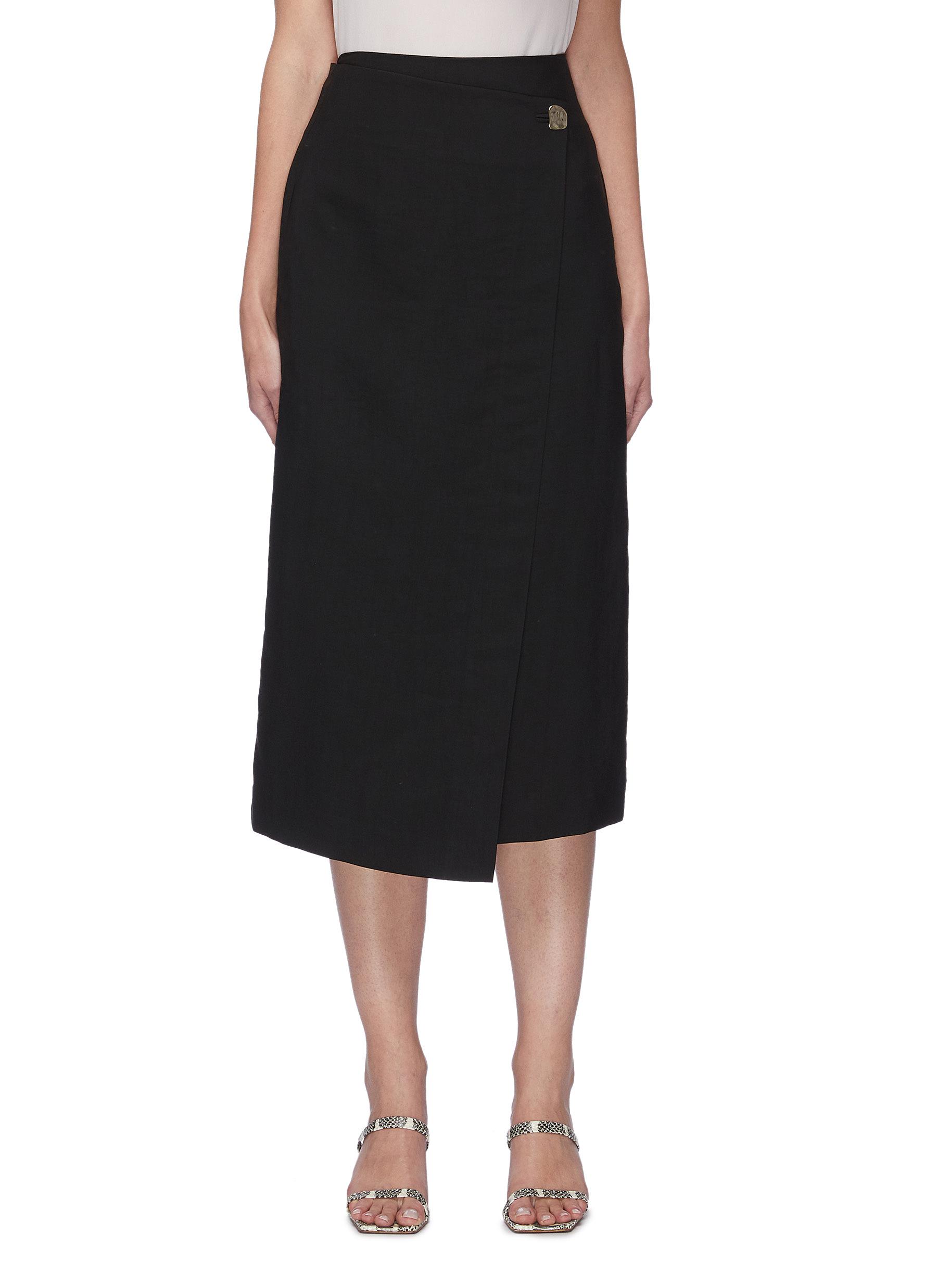 VINCE BUTTON CLOSURE WRAP MIDI SKIRT