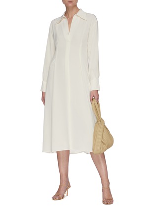 Figure View - Click To Enlarge - VINCE - Drape Collar Front Pleat Crepe Midi Dress