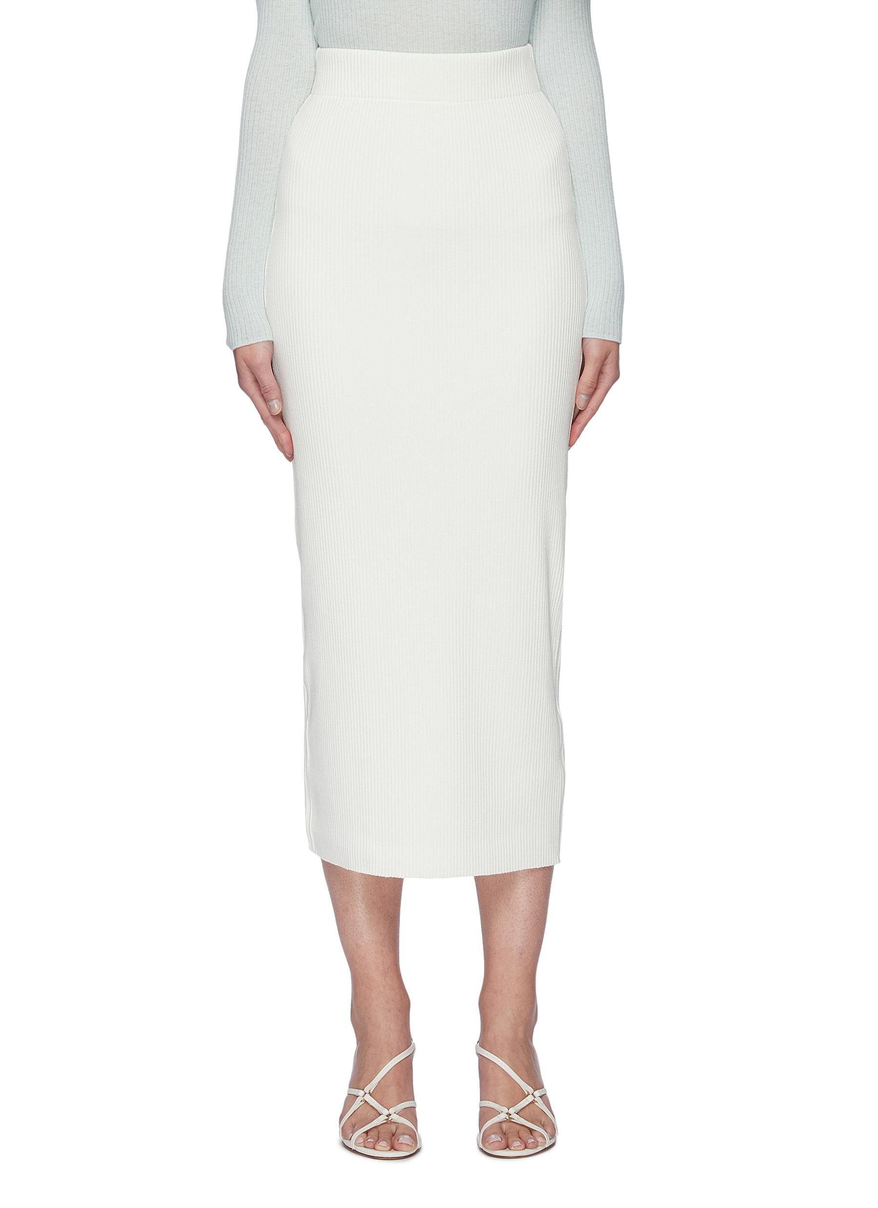 Vince Ribbed Midi Pencil Skirt In Ivory | ModeSens