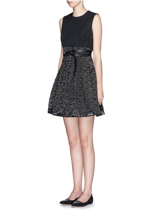 Figure View - Click To Enlarge - VICTORIA, VICTORIA BECKHAM - Textured organza skirt belted faille dress