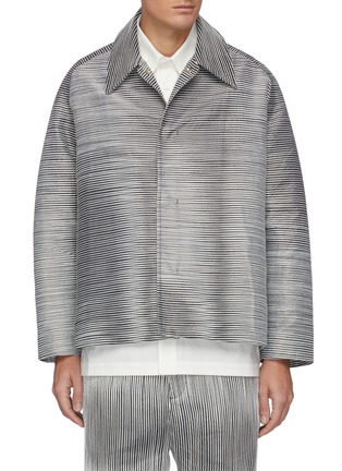Main View - Click To Enlarge - CORNERSTONE - Exaggerated Collar Horizontal Stripe Shirt Jacket