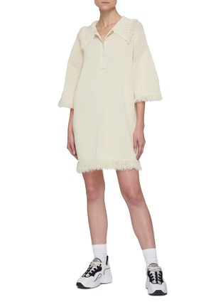 Figure View - Click To Enlarge - SHORT SENTENCE - Raw Fringe Short Sleeve Polo Shirt Dress