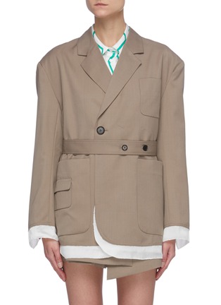 Main View - Click To Enlarge - SHORT SENTENCE - Patch Pockets Belted Single Breast Blazer
