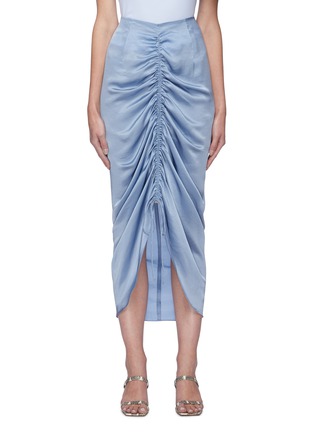 Main View - Click To Enlarge - EQUIL - Drawstring Ruch Detail Satin Midi Skirt