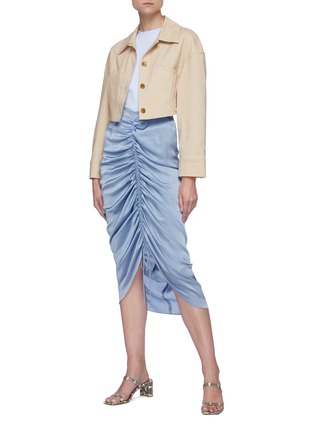 Figure View - Click To Enlarge - EQUIL - Drawstring Ruch Detail Satin Midi Skirt