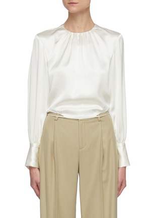 Main View - Click To Enlarge - EQUIL - Ruch Neck Drawstring Hem Satin Blouse