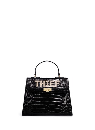 Main View - Click To Enlarge - MAWI - 'Thief' Swarovski crystal slogan leather satchel