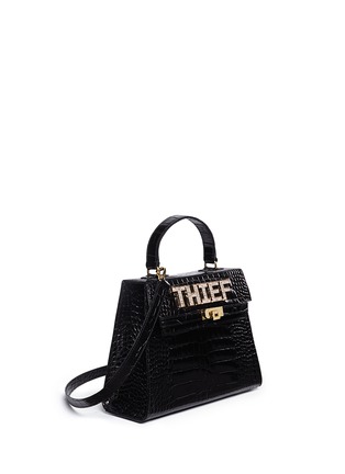 Figure View - Click To Enlarge - MAWI - 'Thief' Swarovski crystal slogan leather satchel