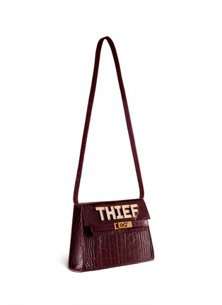 Front View - Click To Enlarge - MAWI - 'Thief' Swarovski crystal slogan leather clutch