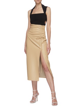 Figure View - Click To Enlarge - NANUSHKA - 'Malorie' Ruch Tie Detail Vegan Leather Midi Skirt