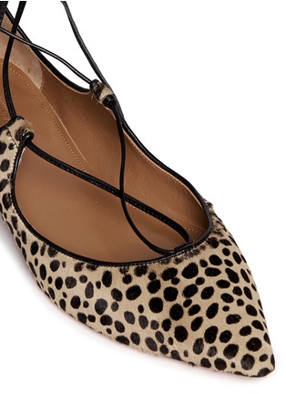 Detail View - Click To Enlarge - AQUAZZURA - 'Christy' cheetah print pony hair lace-up flats