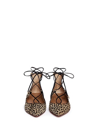 Figure View - Click To Enlarge - AQUAZZURA - 'Christy' cheetah print pony hair lace-up flats
