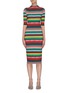 Main View - Click To Enlarge - ALICE & OLIVIA - 'Delora' Geometric Stripe Print Three Quarter Sleeve Midi Dress