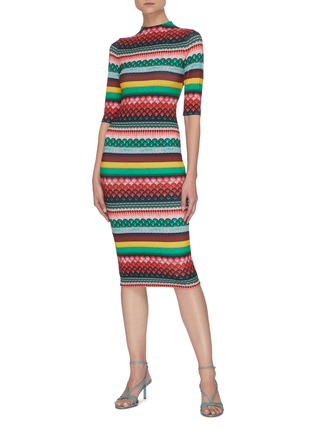 Figure View - Click To Enlarge - ALICE & OLIVIA - 'Delora' Geometric Stripe Print Three Quarter Sleeve Midi Dress